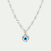 925 Silver Protection Jewelry Combo – Evil Eye Clover Necklace & Triple Evil Eye Earrings
