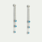 925 Silver Long Chain Earrings with Triple Evil Eye Charms – Anti-Nazar Dangler