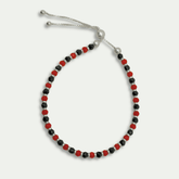 Adjustable Red, Black & Silver Beaded Bracelet in 925 Silver – Unisex
