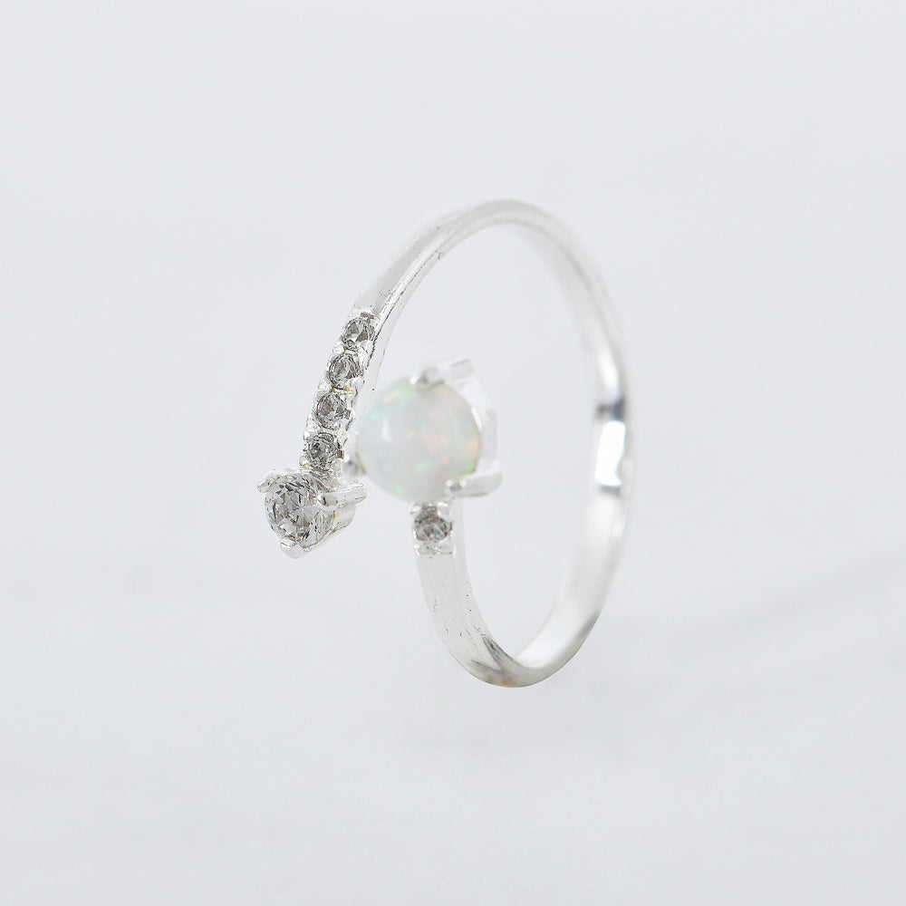 Opal Adjustable Ring in 925 Sterling Silver - Zeno Jewels