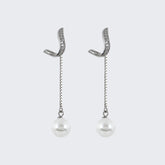 Drop-Chain Pearl Earrings in 925 Sterling Silver