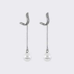 Drop-Chain Pearl Earrings in 925 Sterling Silver