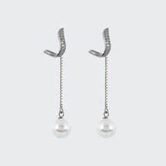Drop-Chain Pearl Earrings in 925 Sterling Silver - Zeno Jewels