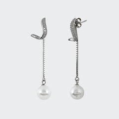 Drop-Chain Pearl Earrings in 925 Sterling Silver - Zeno Jewels
