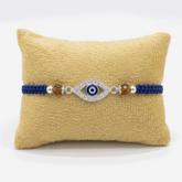 Classic Studded Rakhi in 925 Sterling Silver-Evil Eye - Blue String - Zeno Jewels