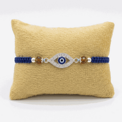 Classic Studded Rakhi in 925 Sterling Silver-Evil Eye - Blue String - Zeno Jewels