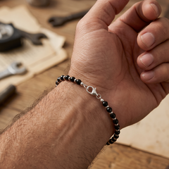 925 Silver & Black Bead Bracelet with Lobster Clasp – Unisex Minimal Jewelry
