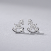 Crystal Rocking Horse Studs in 925 Sterling Silver - Zeno Jewels