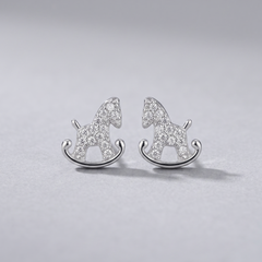 Crystal Rocking Horse Studs in 925 Sterling Silver