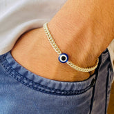 Men's 925 Silver Cuban Evil Eye Bracelet – Bold Protection - Zeno Jewels