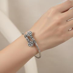 Rhodium Flower Silver Bracelet in 925 Sterling