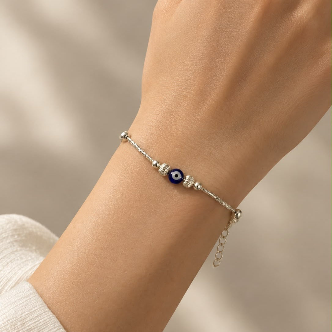Beaded Evil Eye Bracelet in 925 Sterling Silver