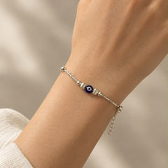 Beaded Evil Eye Bracelet in 925 Sterling Silver