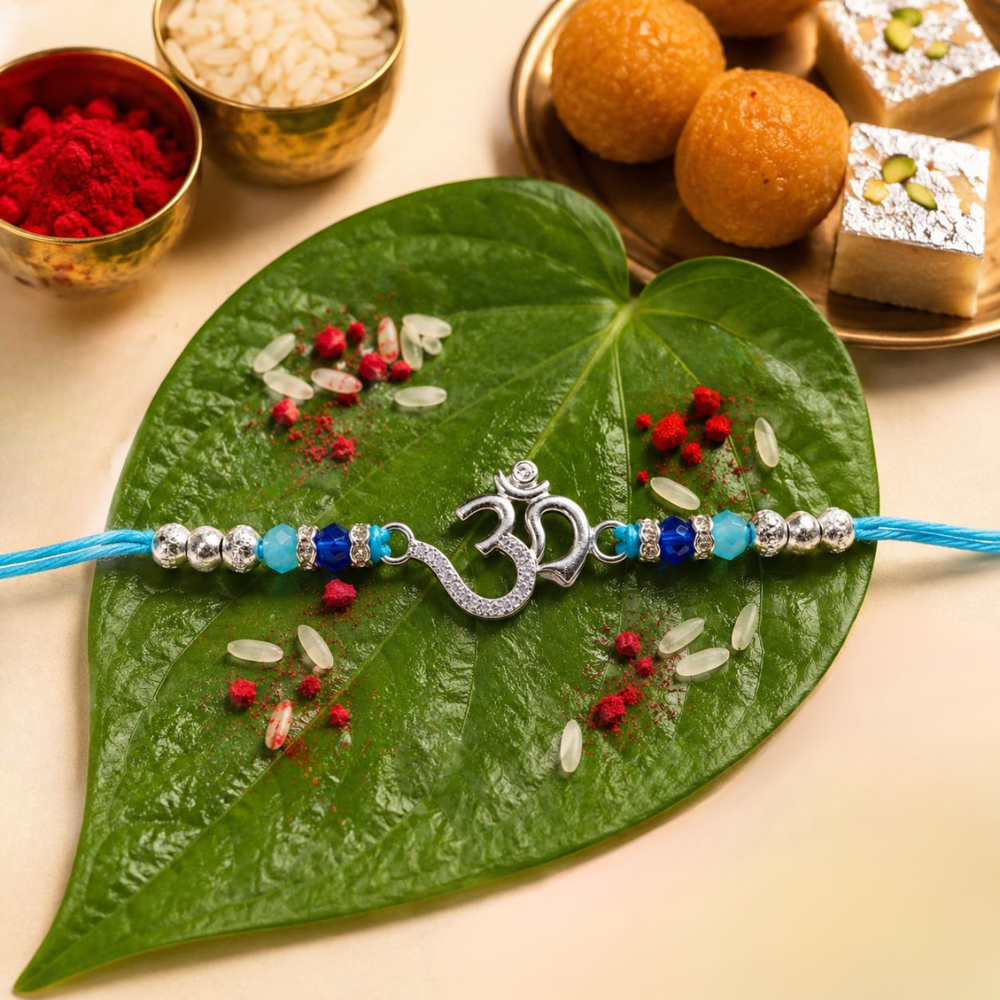 Classic Plain Rakhi in 925 Sterling Silver-Om