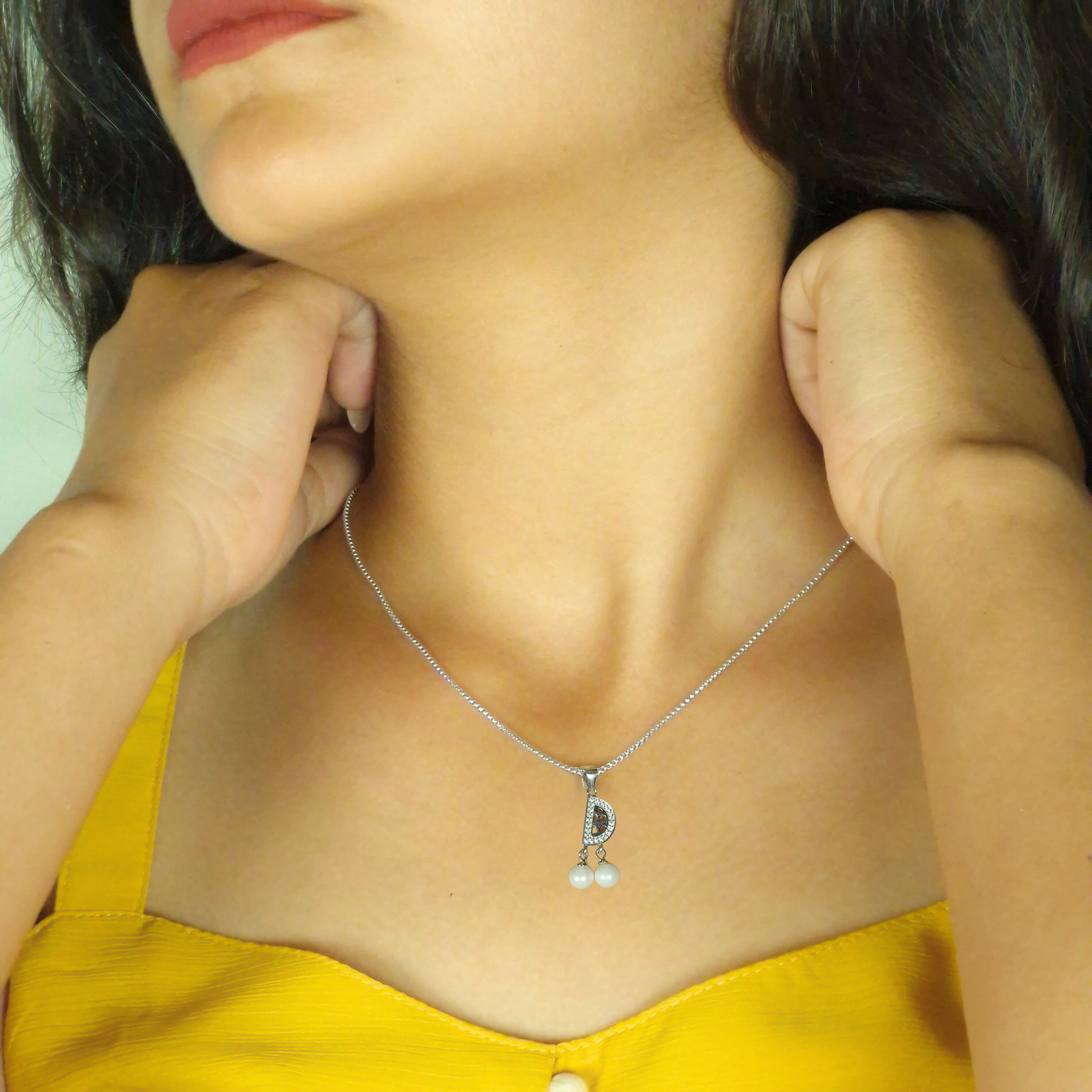925 Silver 'D' Alphabet Pendant with Pearls & CZ