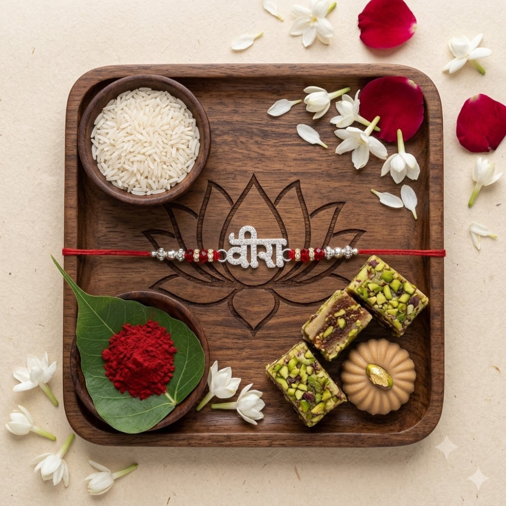 Classic Studded Rakhi in 925 Sterling Silver-Veera