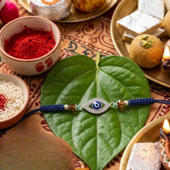 Classic Studded Rakhi in 925 Sterling Silver-Evil Eye - Blue String