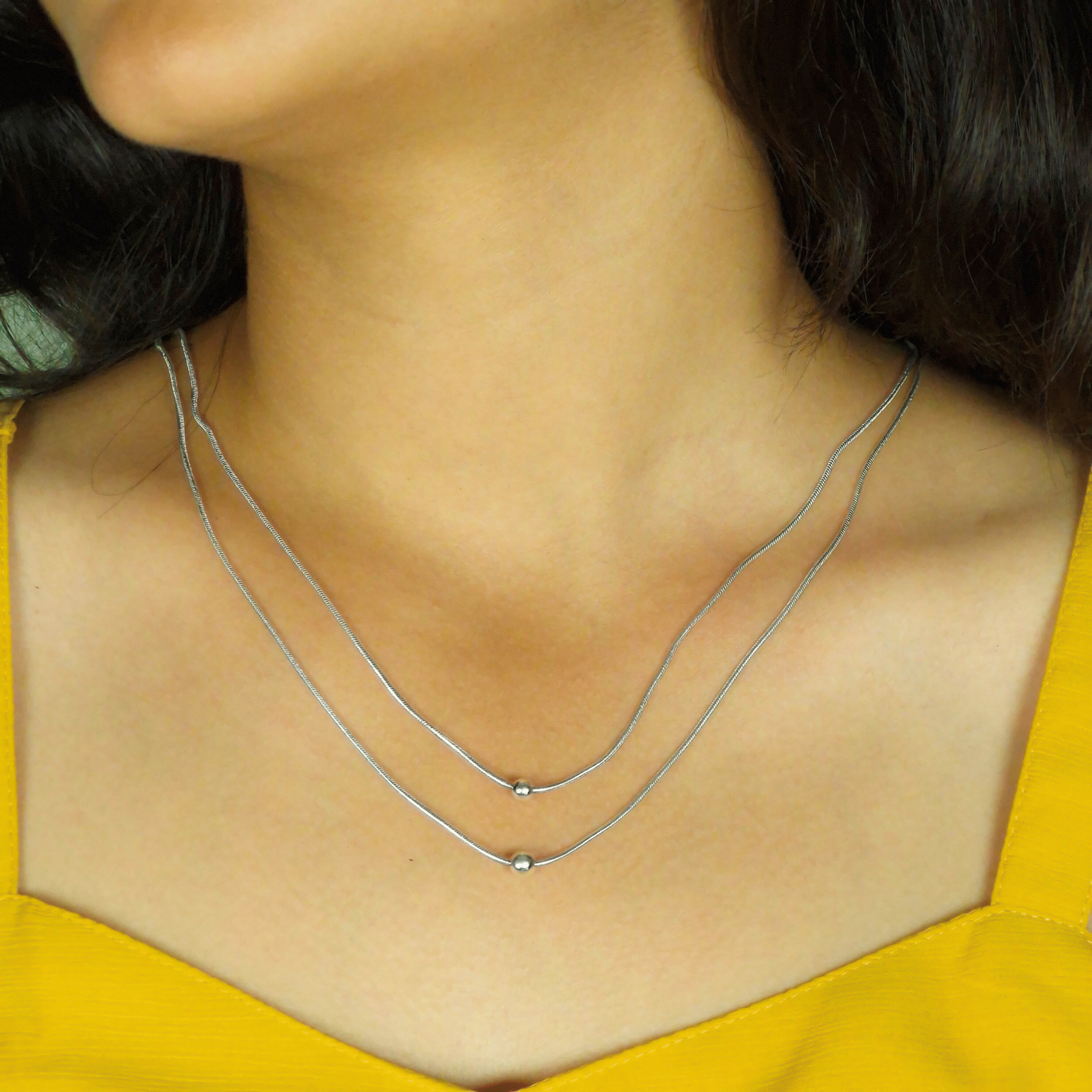 925 Silver Double Layer Bead Necklace – Minimal Layered Elegance