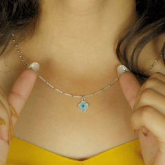 925 Silver Evil Eye Clover Pendant Necklace for Protection