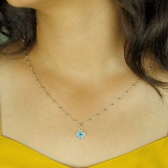 925 Silver Evil Eye Clover Pendant Necklace for Protection