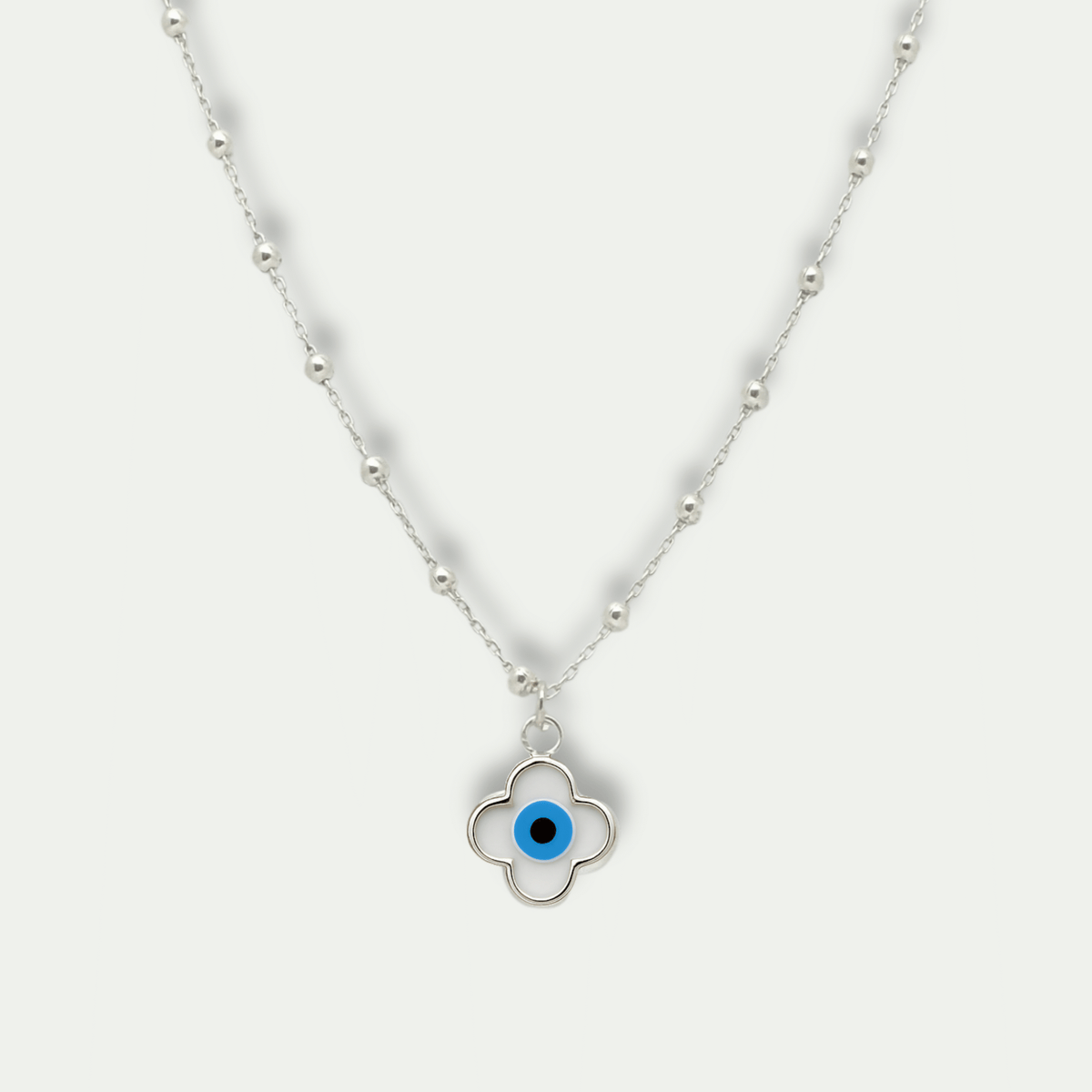 925 Silver Evil Eye Clover Pendant Necklace for Protection