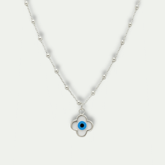 925 Silver Evil Eye Clover Pendant Necklace for Protection