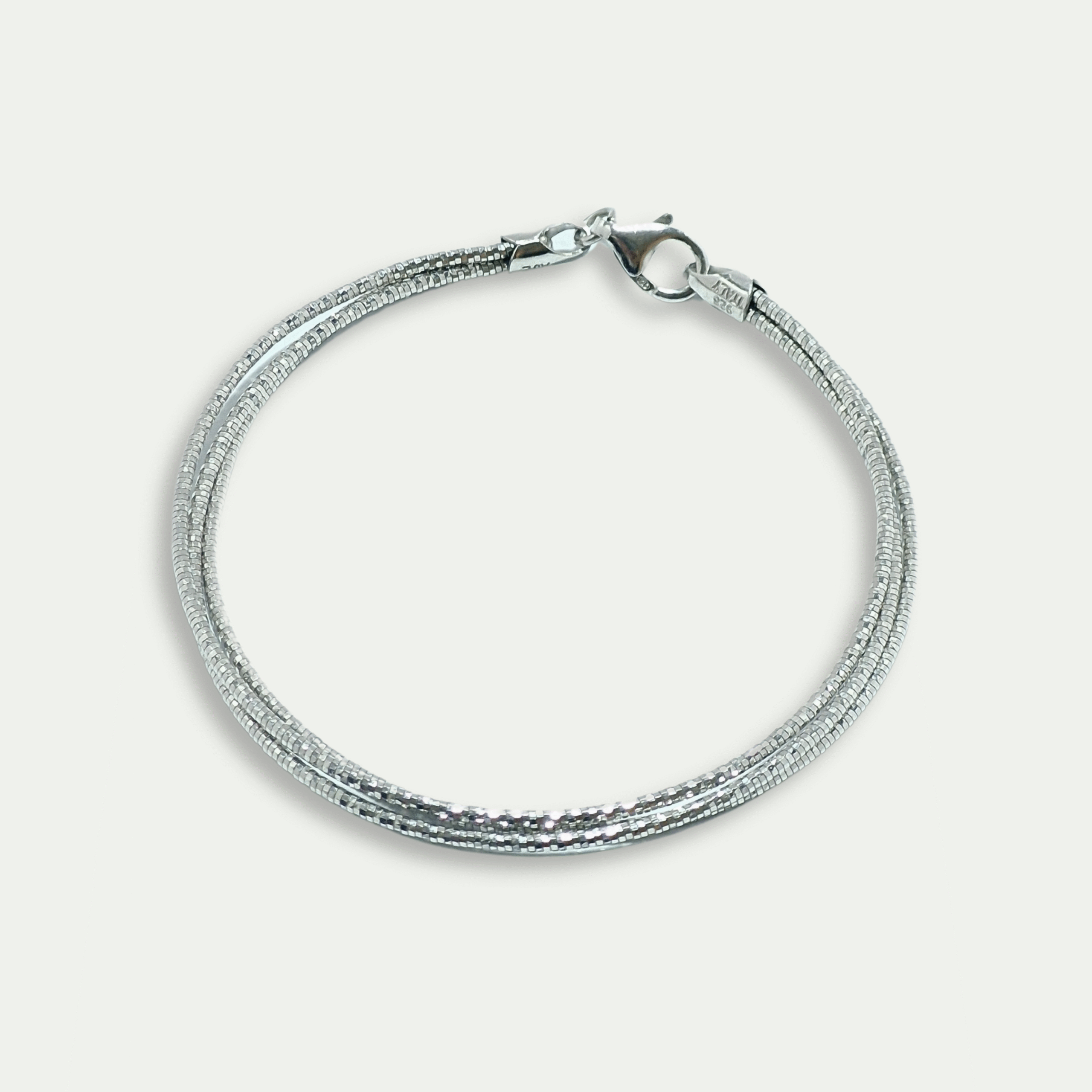 925 Silver Textured Snake-Style Bracelet – TRIPLE LAYER