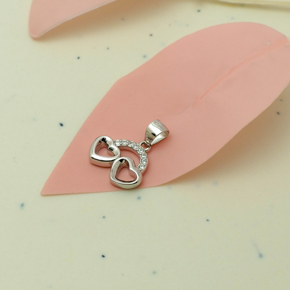 925 Silver Twin Heart Pendant with CZ Stones