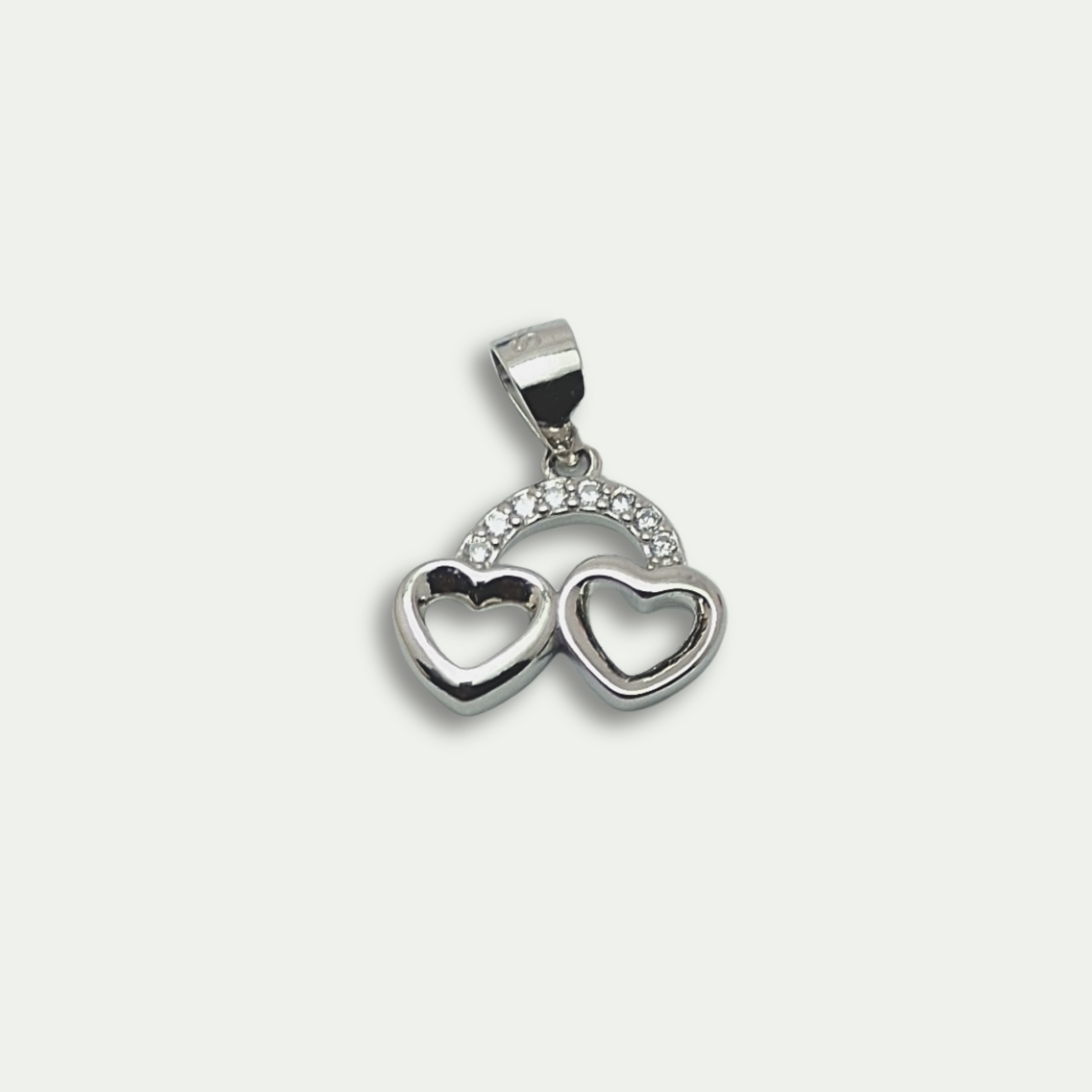 925 Silver Twin Heart Pendant with CZ Stones
