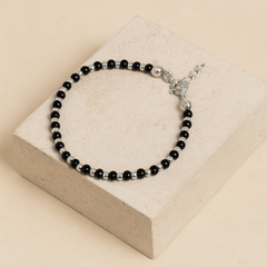 925 Silver & Black Bead Bracelet with Lobster Clasp – Unisex Minimal Jewelry