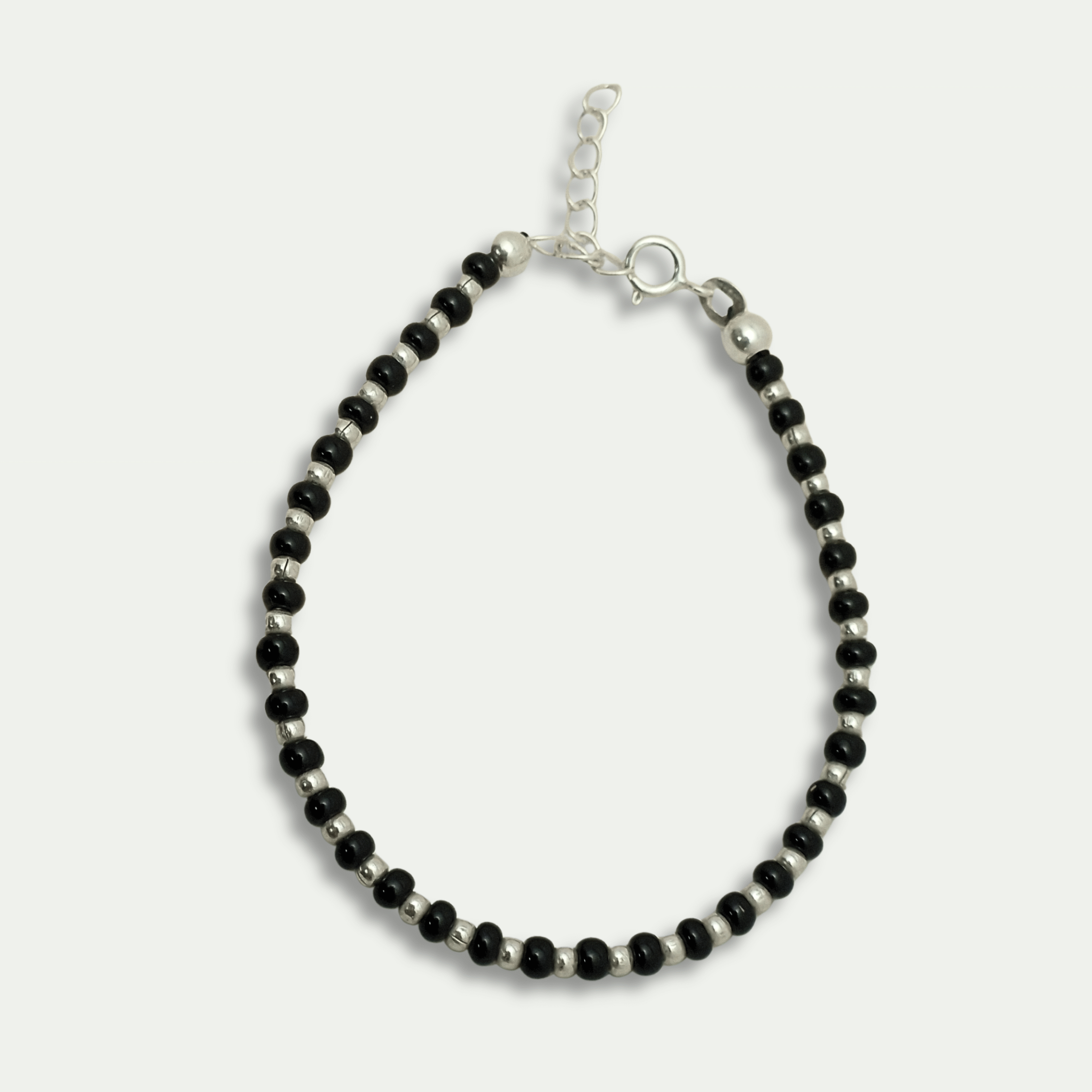925 Silver & Black Bead Bracelet with Lobster Clasp – Unisex Minimal Jewelry