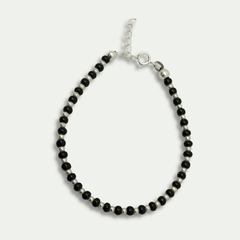 925 Silver & Black Bead Bracelet with Lobster Clasp – Unisex Minimal Jewelry