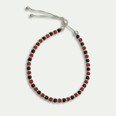 Adjustable Red, Black & Silver Beaded Bracelet in 925 Silver – Unisex