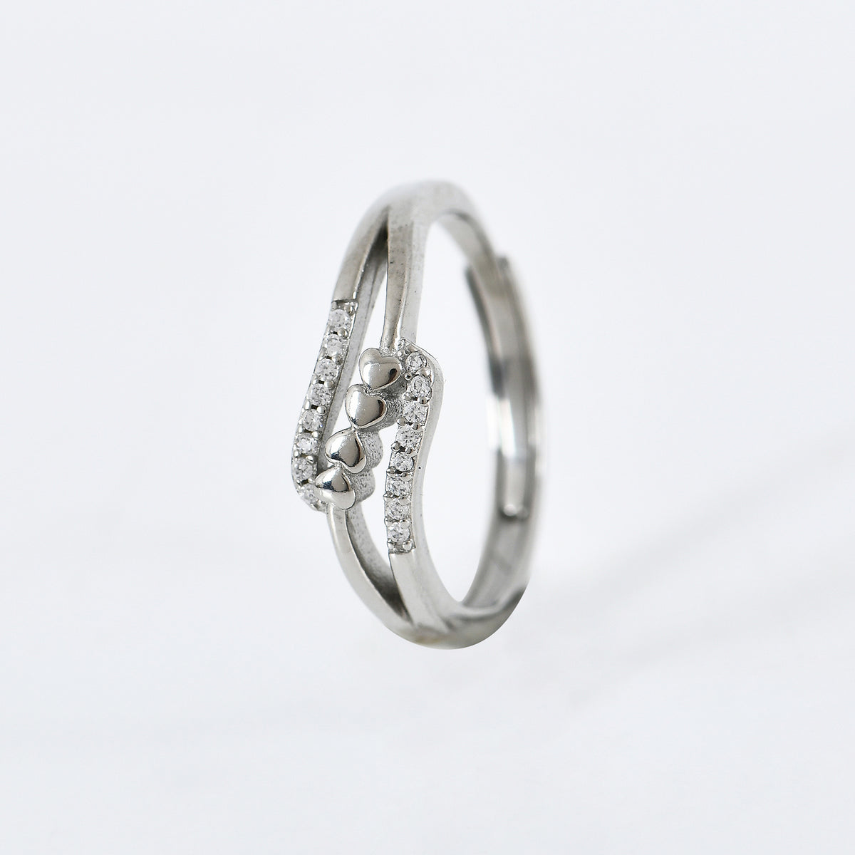 Amity Heart Adjustable Ring in 925 Sterling Silver - Zeno Jewels