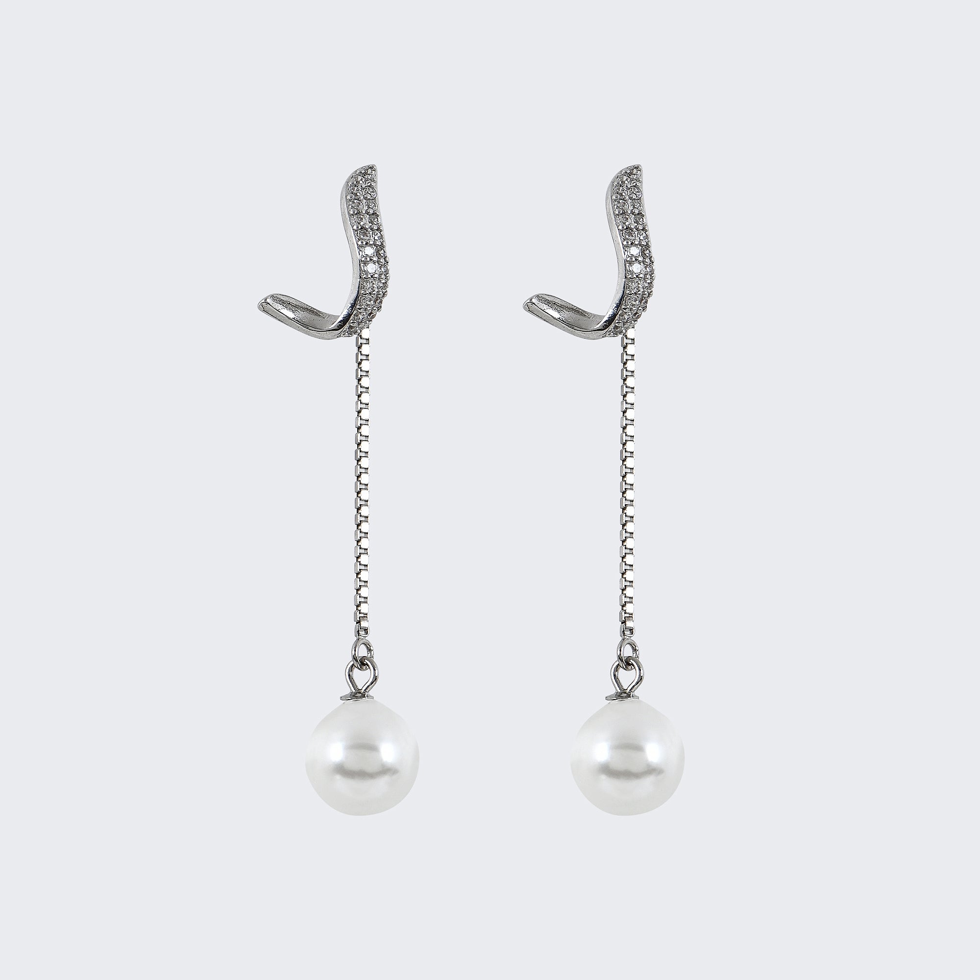 Drop-Chain Pearl Earrings in 925 Sterling Silver