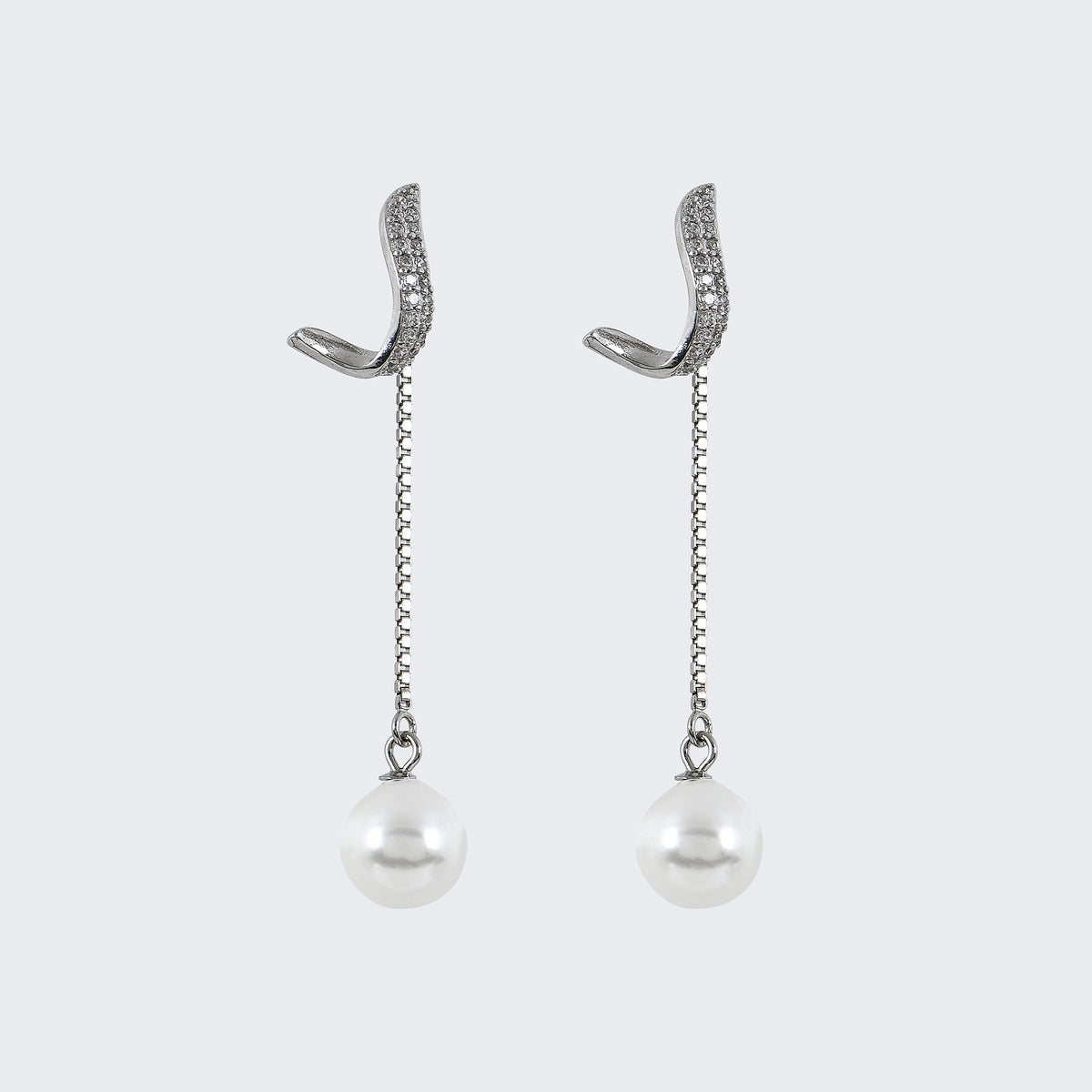 Drop-Chain Pearl Earrings in 925 Sterling Silver