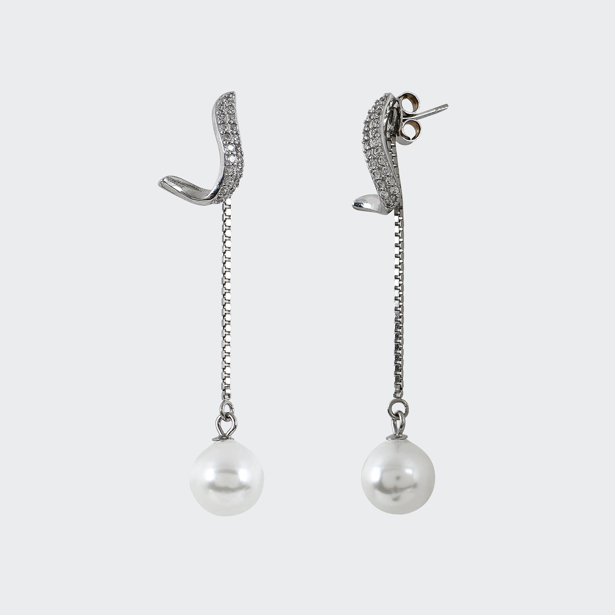 Drop-Chain Pearl Earrings in 925 Sterling Silver