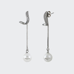 Drop-Chain Pearl Earrings in 925 Sterling Silver