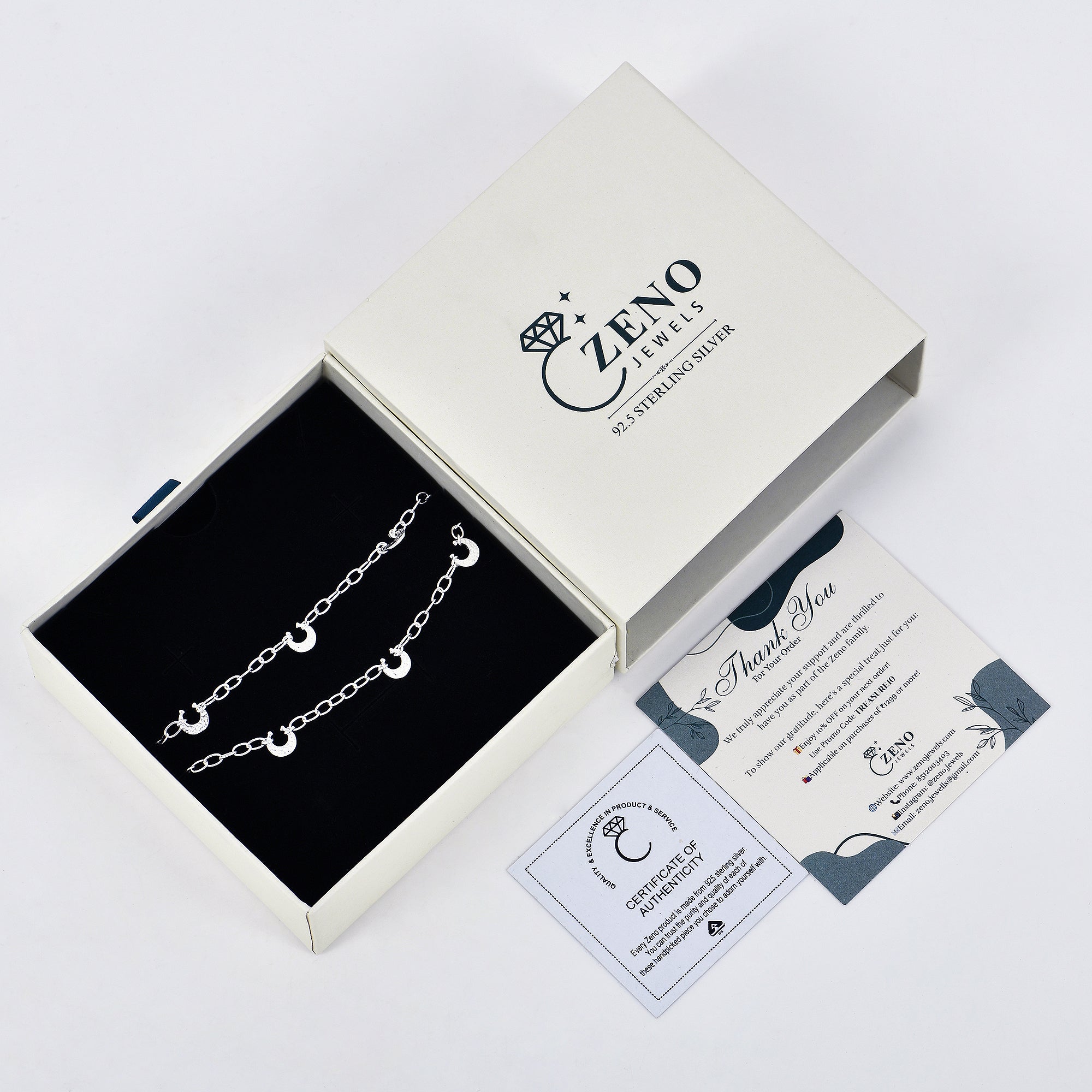 Cresent Moon Anklet in  925 Sterling Silver