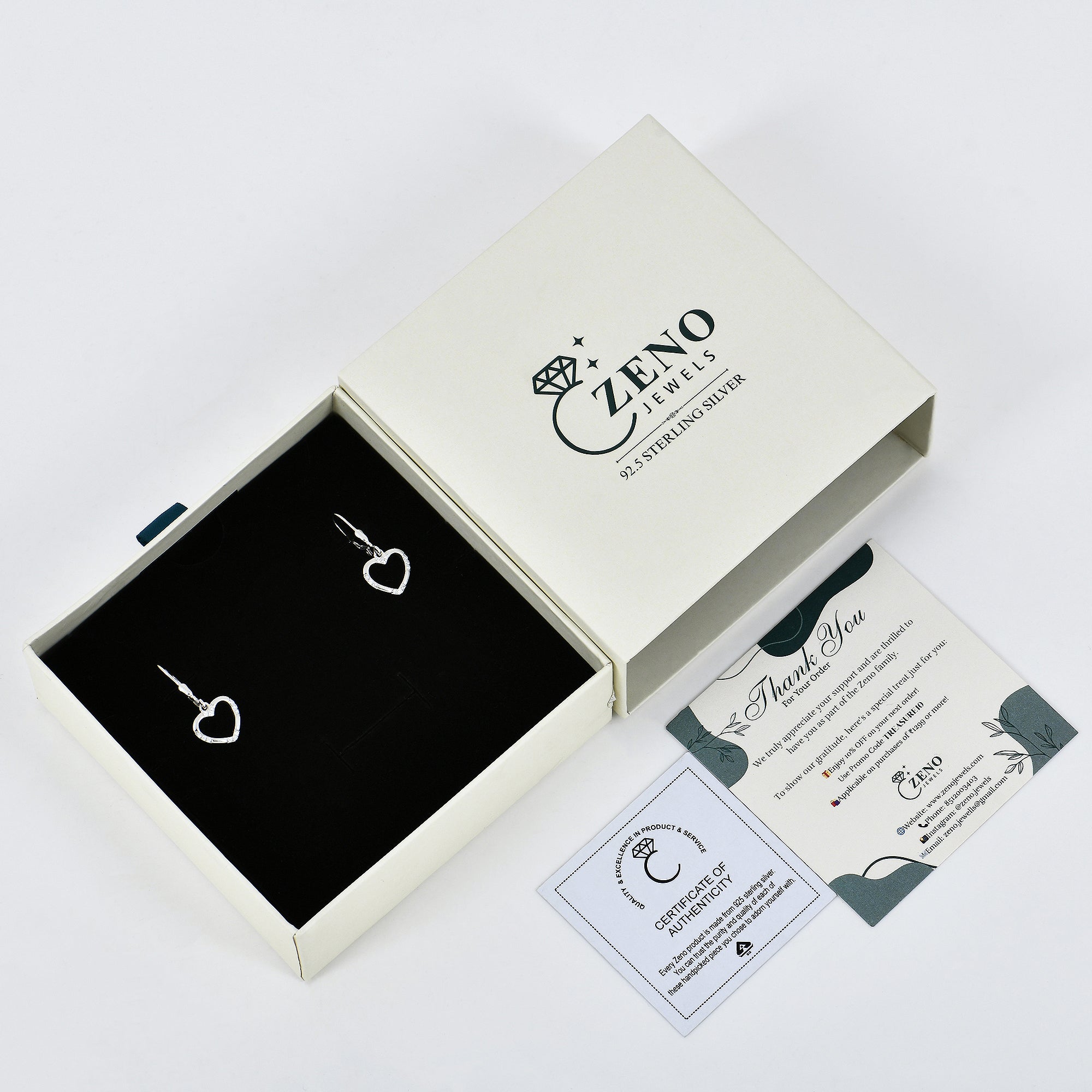 Heart Drop Earrings in 925 Sterling Silver