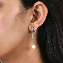Drop-Chain Pearl Earrings in 925 Sterling Silver