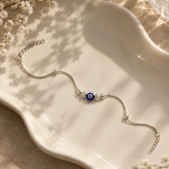 Beaded Evil Eye Bracelet in 925 Sterling Silver