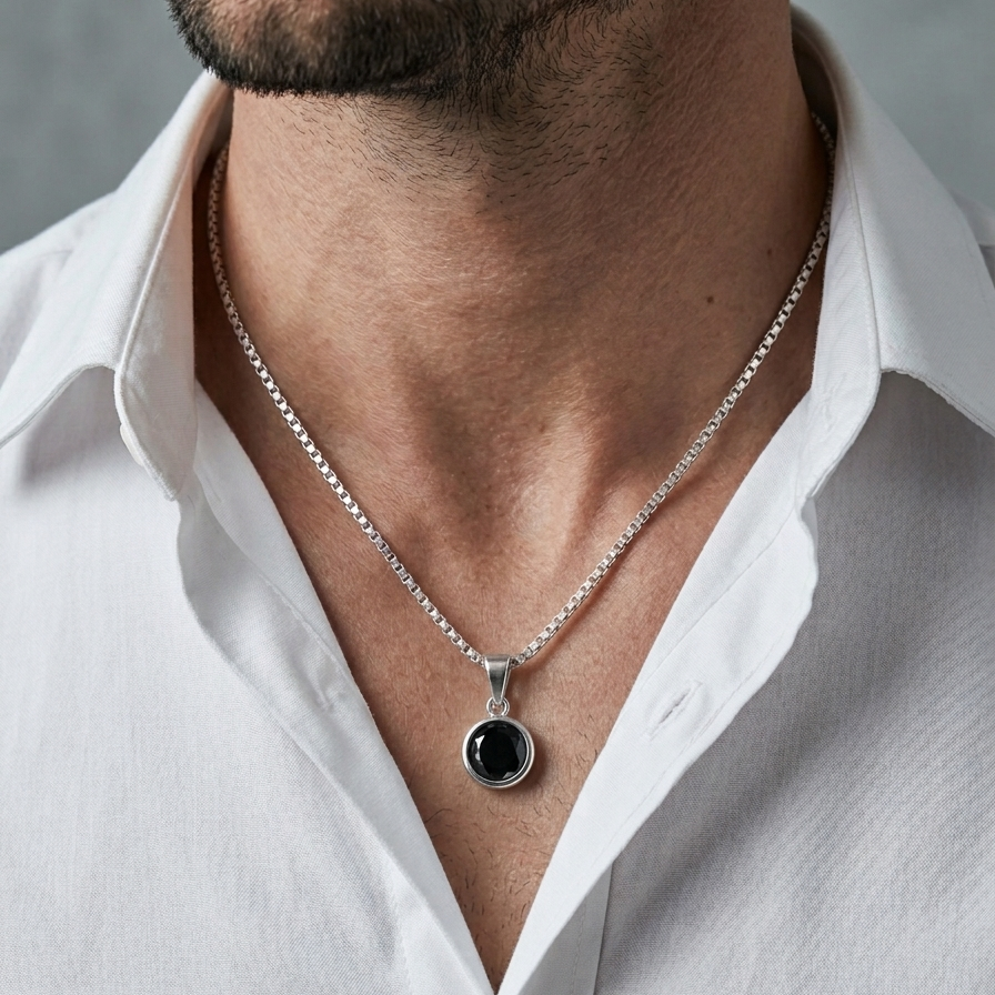 Men's Noir Crystal Pendant in 925 Sterling Silver
