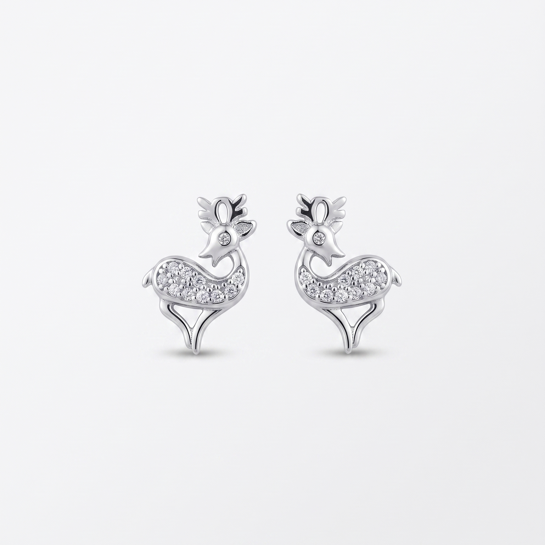 Crystal Deer Studs in 925 Sterling Silver
