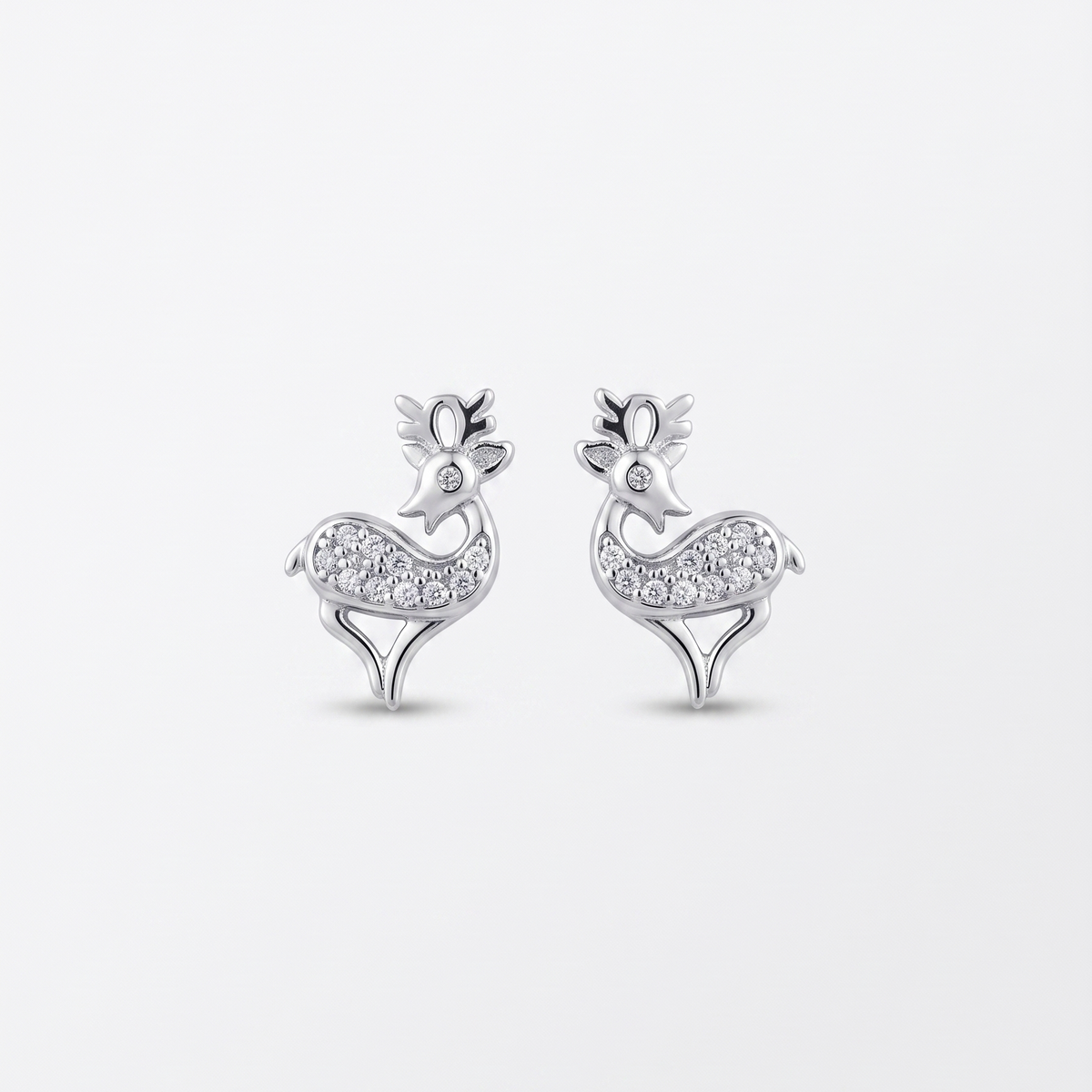 Crystal Deer Studs in 925 Sterling Silver
