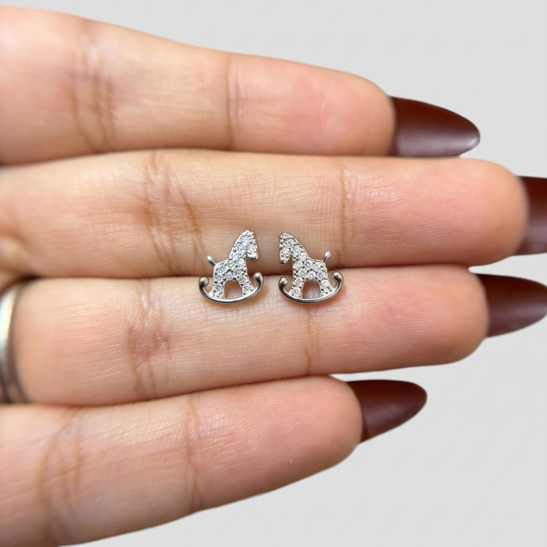 Crystal Rocking Horse Studs in 925 Sterling Silver