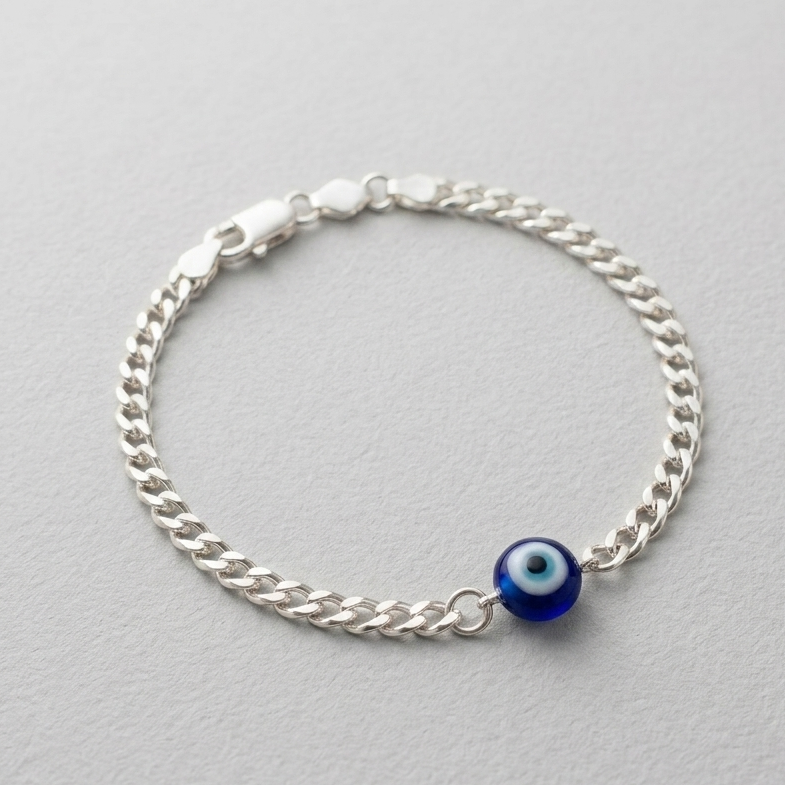 Men's 925 Silver Cuban Evil Eye Bracelet – Bold Protection - Zeno Jewels
