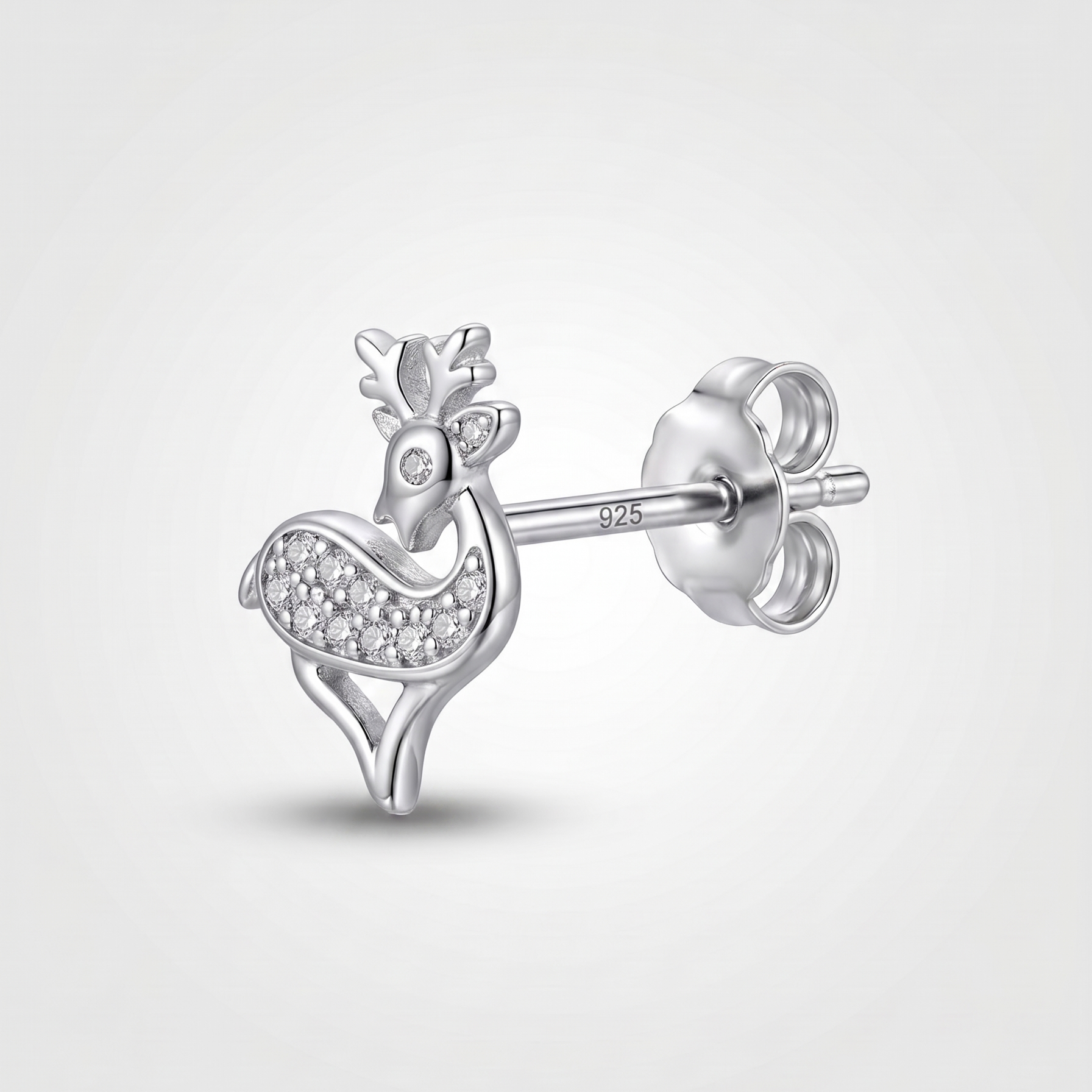 Crystal Deer Studs in 925 Sterling Silver