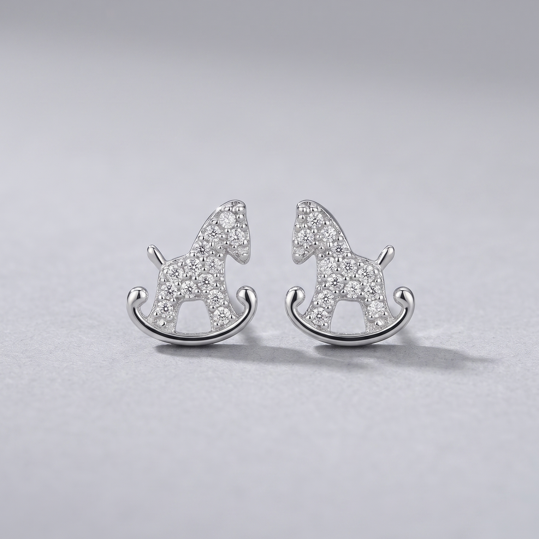 Crystal Rocking Horse Studs in 925 Sterling Silver
