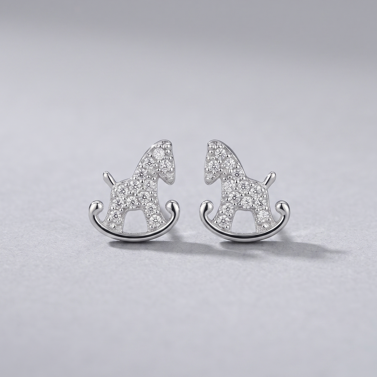 Crystal Rocking Horse Studs in 925 Sterling Silver
